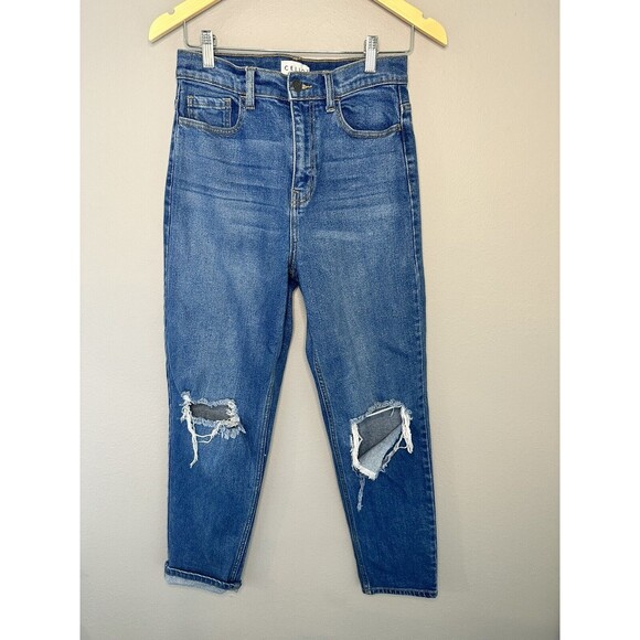 Cello High Rise Slim Boyfriend Jeans Womens Junior Sz 7 Blue Distressed Denim - Picture 1 of 7